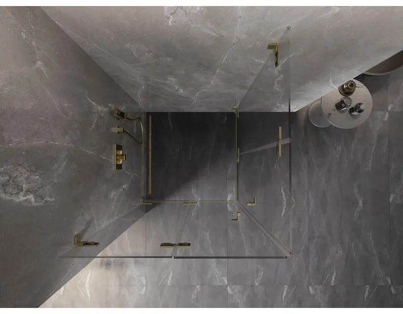 Mexen Lunar-F Duo, skladací sprchový kút 85 x 85 cm, 8mm číre sklo, zlatý matný profil, 836-085L-085P-55-00