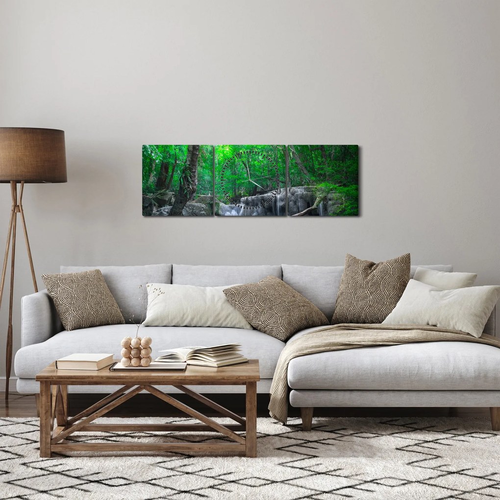 Obraz - Vodopád Erawan, Kanchanaburi, Thajsko (s hodinami) (90x30 cm)