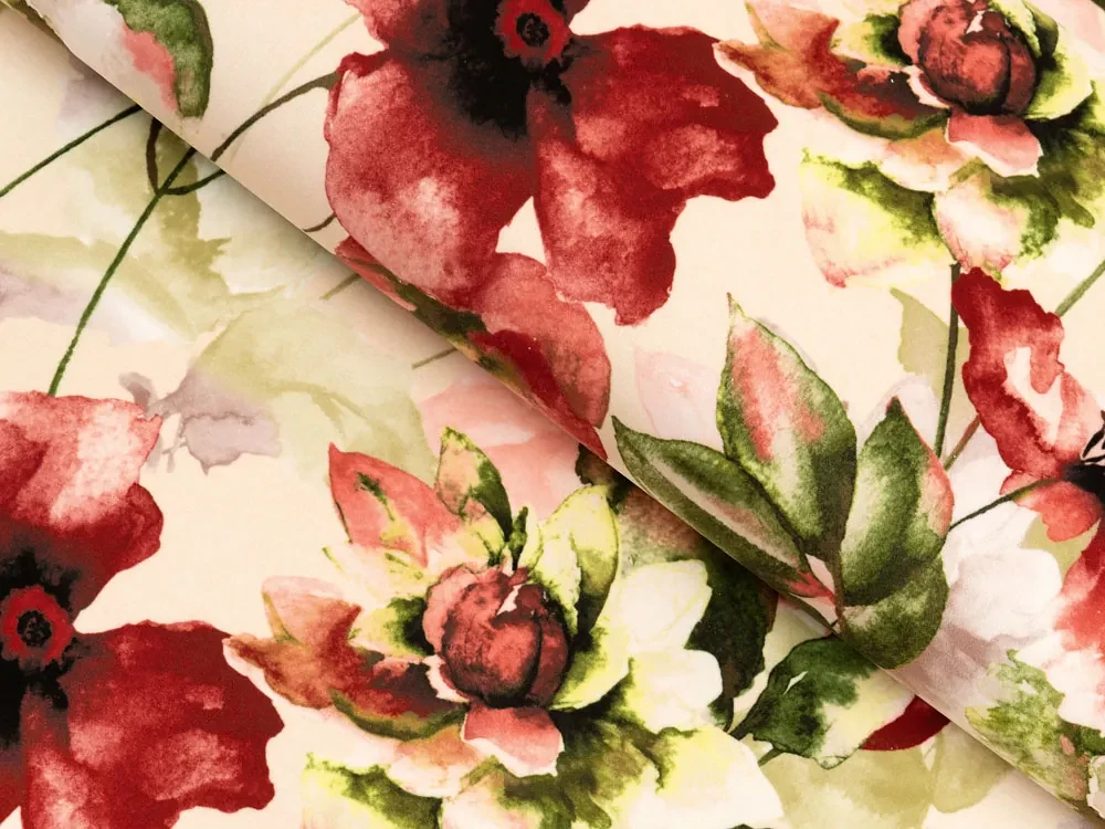 Biante Zamatový obdĺžnikový obrus Tamara TMR-051 Abstraktné červené kvety na žltobéžovom 80x120 cm