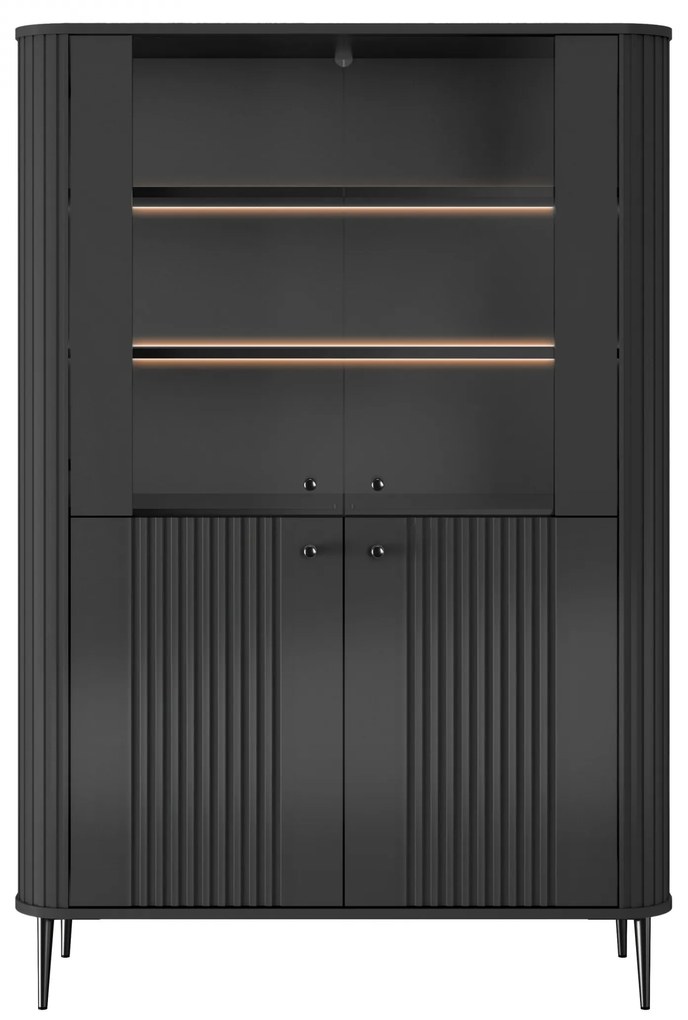 Vitrína Vesper 103 cm štvordverová - čierna / čierne nohy