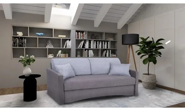 Čalúnená rozkladacia trojmiestná pohovka PAUL na každodenné spanie s opierkami na ruky sivá