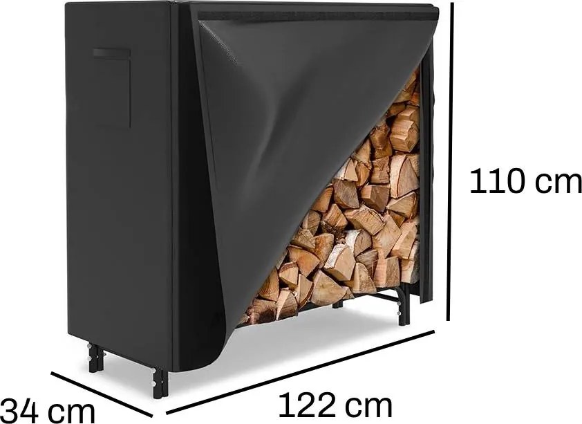 Stojan na drevo s krytom BestBerg BBFR-122C / 122 × 34 × 110 cm / čierna