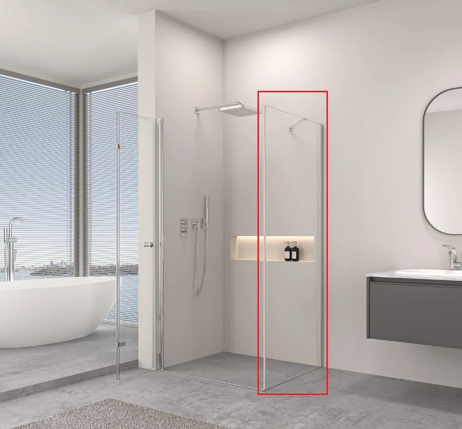 Erga Berlin, pevná stena pre sprchové kúty 110x195 cm, 6mm číre sklo, chrómový profil, ERG-V02-BERLIN-G110-CR