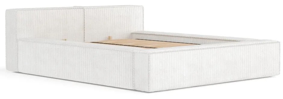 Krémová čalúnená dvojlôžková posteľ s úložným priestorom s roštom 200x200 cm Voliera – Maison de Rêve