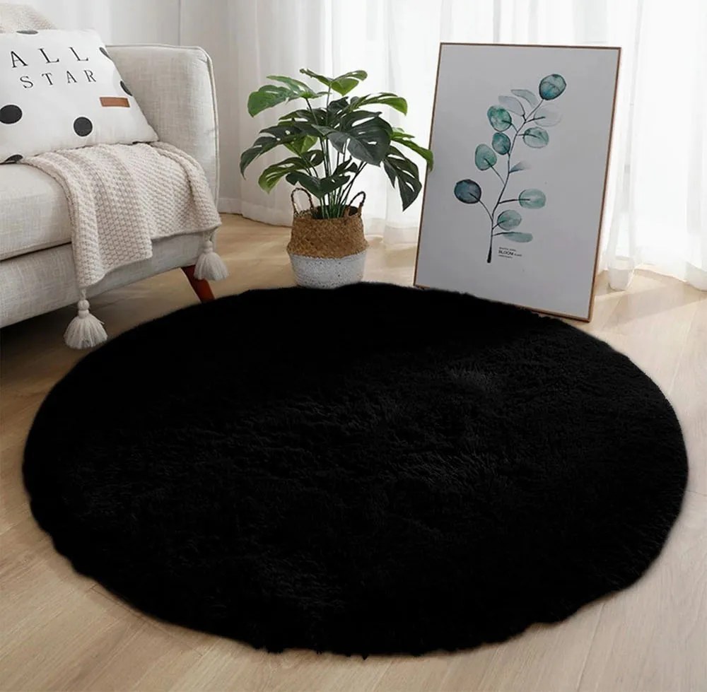 Okrúhly shaggy koberec Lana v čiernej farbe – NajAladin.sk Rozmer: 80 cm