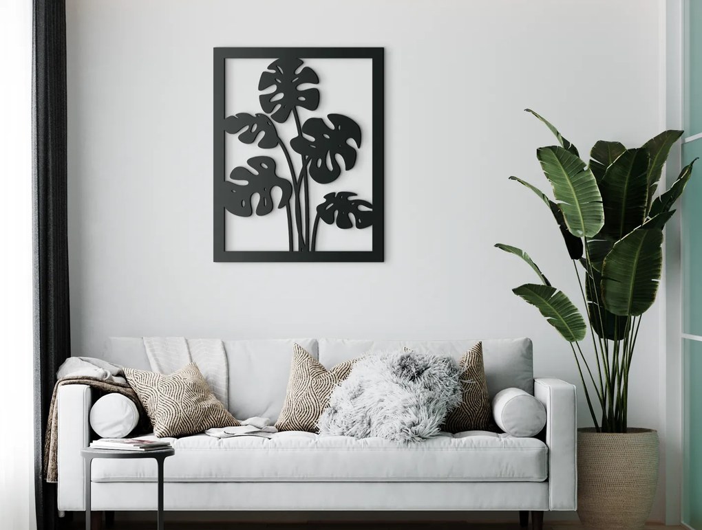 drevko Drevený obraz Listy kvetu Monstera deliciosa Rozmer obrazu: 41,5 x 32,5 cm, Farba dekorácie: Čierna