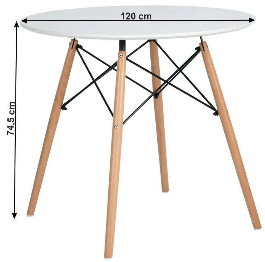 Tempo Kondela Jedálenský stôl, biela matná/buk, priemer 120 cm, DEMIN