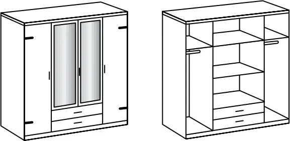 Šatníková skriňa so zrkadlami Cork, 180 cm, doskový dub/grafit