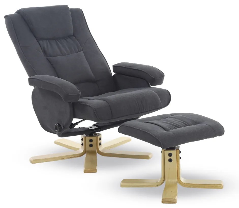 Otočné polohovacie kreslo ROGER + taburet — látka, sivá