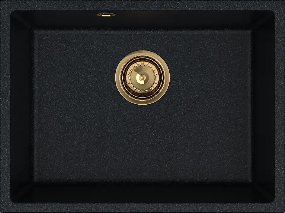Sink Quality Crypton 60, kuchynský granitový drez 535x400x205 mm + zlatý sifón, čierna škvrnitá, SKQ-CRY.B.1KBO.60.XG