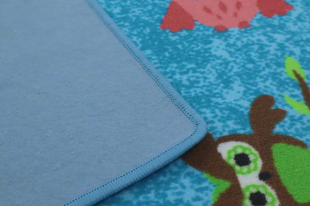 Vopi, Detský kusový koberec Sovička Silk 5298 tyrkys, 95x200, modrá, detská izba