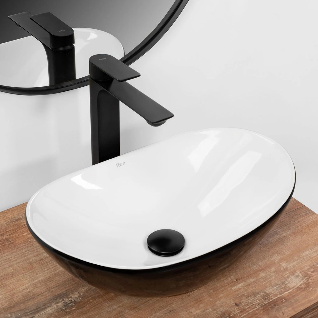 Keramické umývadlo na dosku REA ROYAL MINI BLACK WHITE 48x30,5 cm bielo/čierne