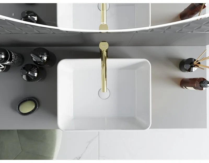 Mexen Catia, umývadlo na dosku 48x37x14 cm, biela lesklá-zlatá, 21314806