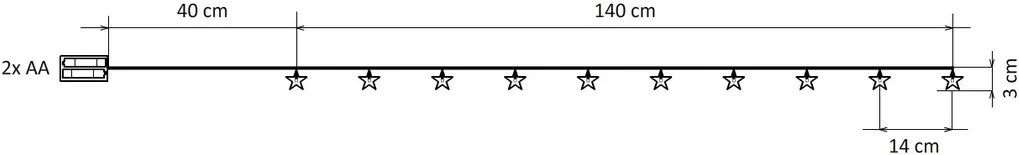 DECOLED LED světelný řetěz na baterie hvězdy, ledově bílá, 1,8 m