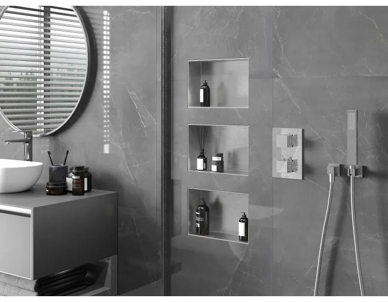 Mexen X-Wall-NR, polička na zapustenie pod obklad bez goliera 30 x 20 cm, oceľová, 1911302010