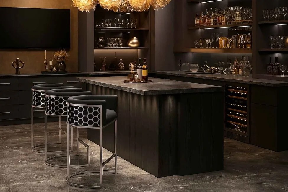 Dizajnová barová stolička Silver Hive šedý zamat