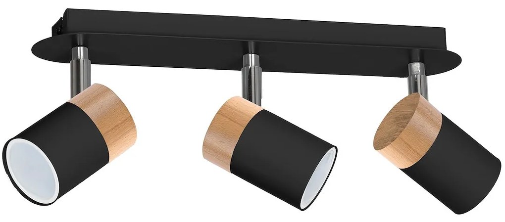 Bodové svietidlo Joker, 3x drevené/čierne kovové tienidlo, b/ch