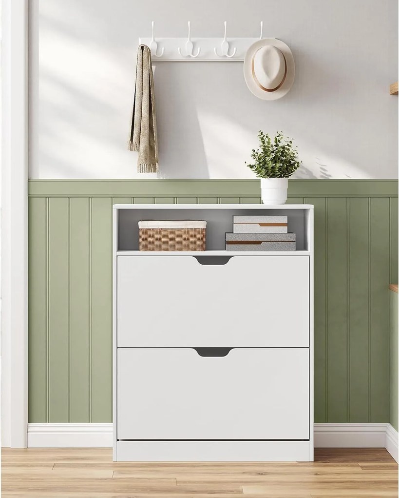 Botník s 2 výklopnými dvierkami, 3-úrovňový, 24 x 80 x 102 cm, biely