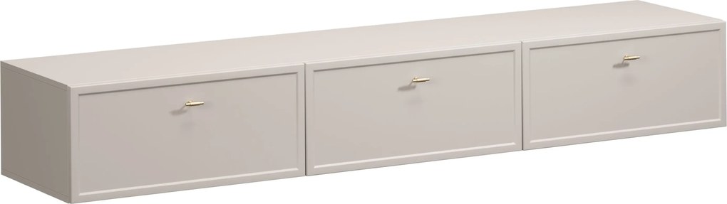 Závesná RTV skrinka Lorini 200 cm so zásuvkami - kasmír / zlaté T-bar úchyty