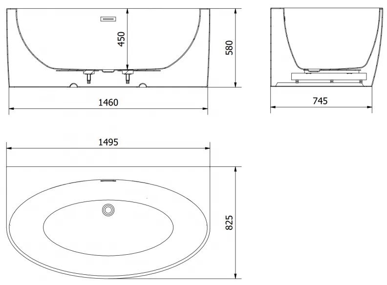 Mexen Bruna, voľne stojaca vaňa ku stene 150 x 82 cm, biela lesklá, zlatý matný prepad, 52731508200-55
