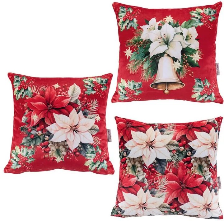 Sada 3 ks obliečok na vankúšiky RED POINSETTIA 45 x 45 cm