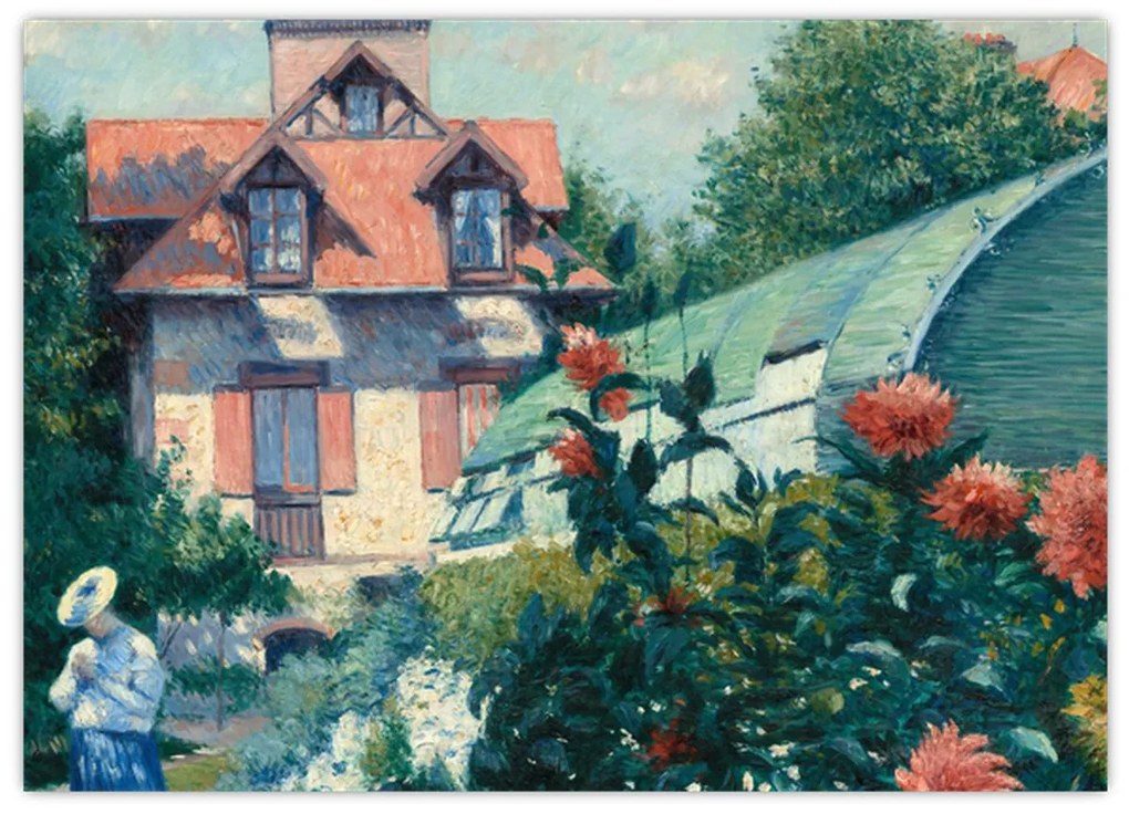 Sklenený obraz - Gustave Caillebotte, Dahlias, Garden at Petit Gennevilliers, reprodukcia (70x50 cm)