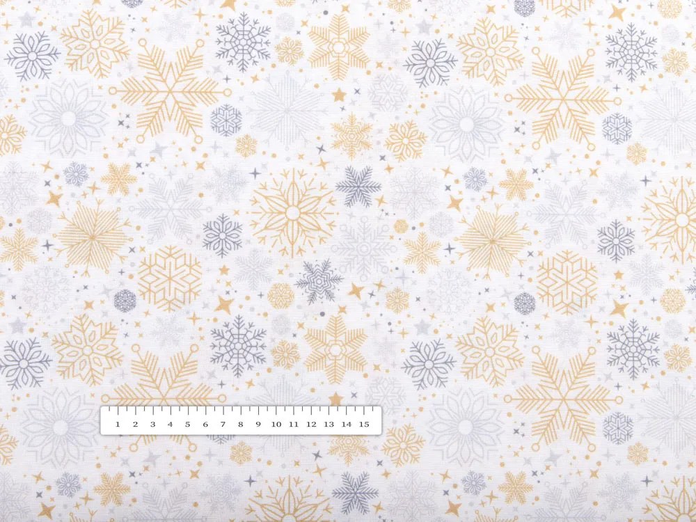 Biante Vianočný dekoračný oválny obrus PML-040 Sivé a béžové vločky 120x140 cm