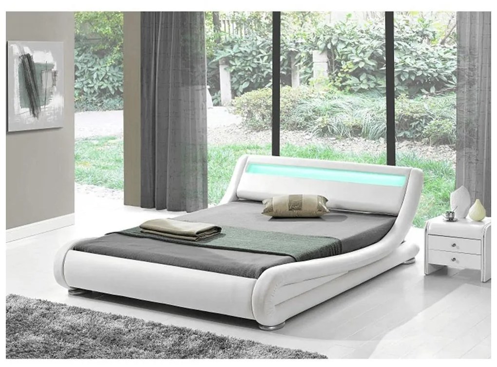 Tempo Kondela Moderná posteľ s RGB LED osvetlením, biela, 180x200, FILIDA