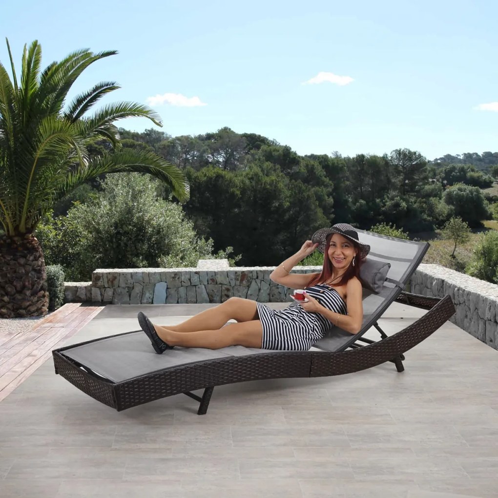 Lehátko Savannah, polyratan - melír hnedý, sivý poťah