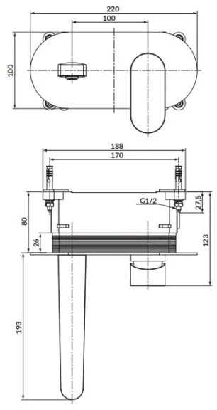 Cersanit S951-330-Umývadlová batéria na podomietkovú inštaláciu CREA lesk. chróm