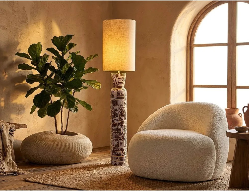 Čierna/krémová stojacia lampa s textilným tienidlom (výška 145 cm) Nairobi – Mauro Ferretti