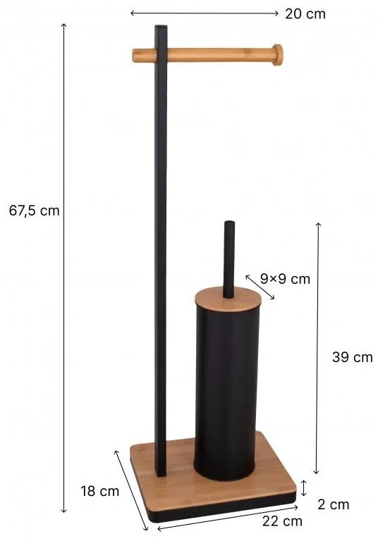 Erga Luki, držiak na toaletný papier a WC kefu 2v1, čierna matná-hnedá, ERG-YKA-P.LUKI