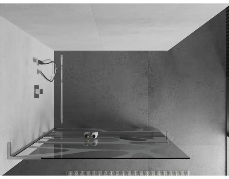 Mexen Kioto+ L, sprchová zástena Walk-In s poličkou a vešiakom 120 x 200 cm, 8mm číre sklo biely vzor, chrómový profil, 800-120-123-01-97