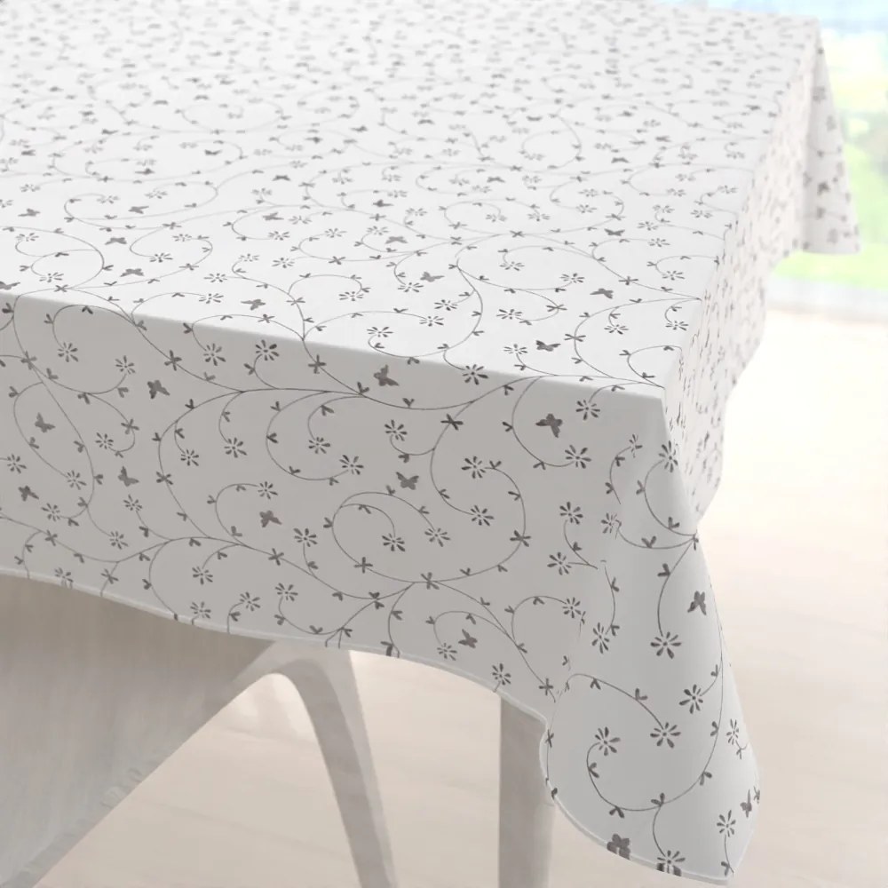 Biante Bavlnený štvorcový obrus Sandra SA-049 Drobné sivé kvietky a motýliky na bielom 110x110 cm