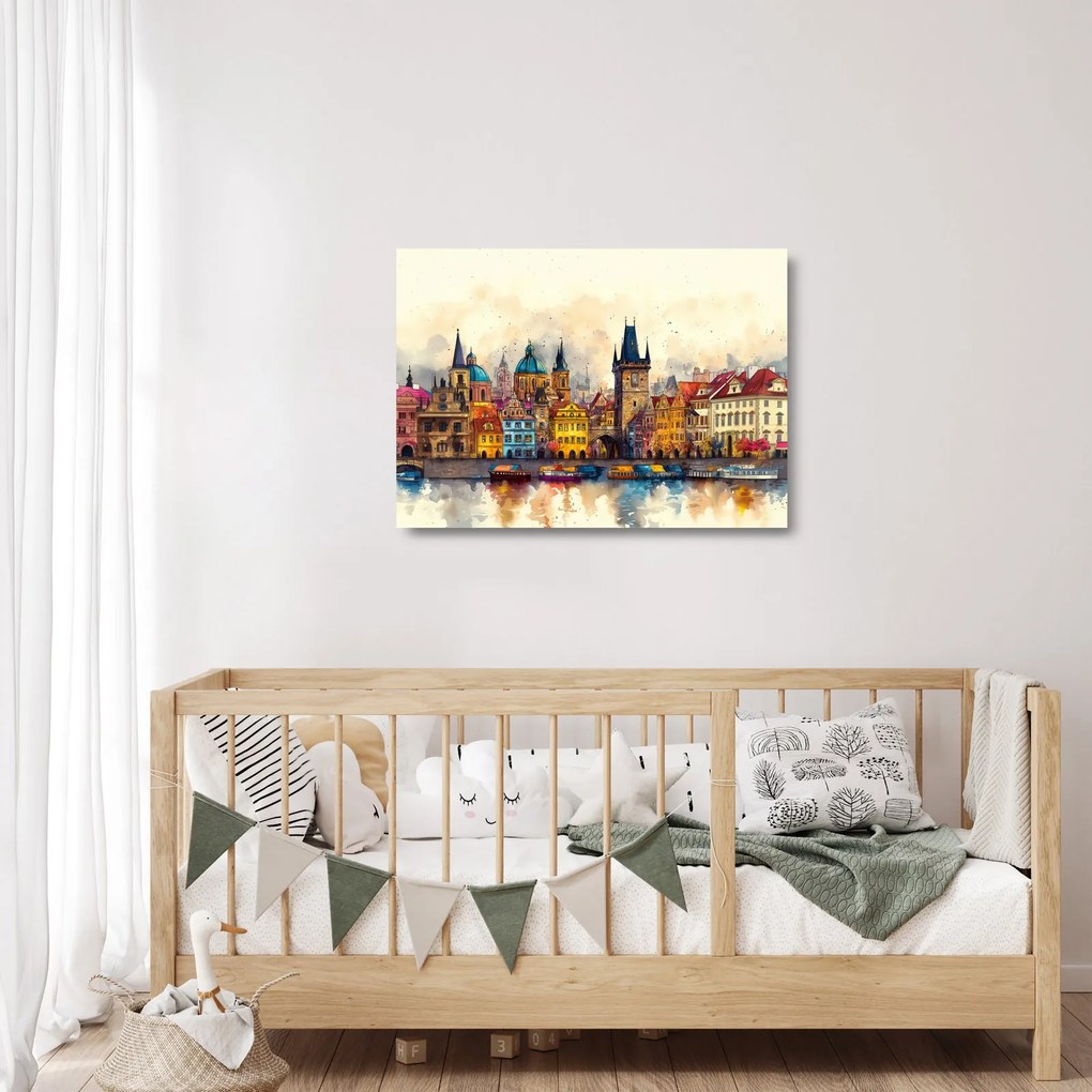 Sklenený obraz - Jeseň v maľovanom meste (70x50 cm)