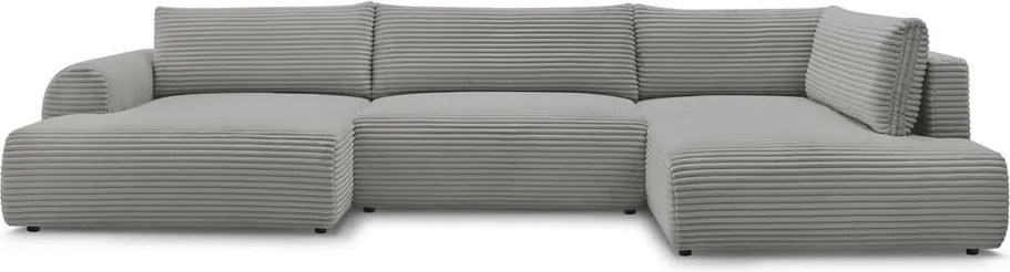 Tmavosivá menčestrová rozkladacia/s úložným priestorom rohová pohovka (pravý roh/do tvaru "U") Lucien – Bobochic Paris