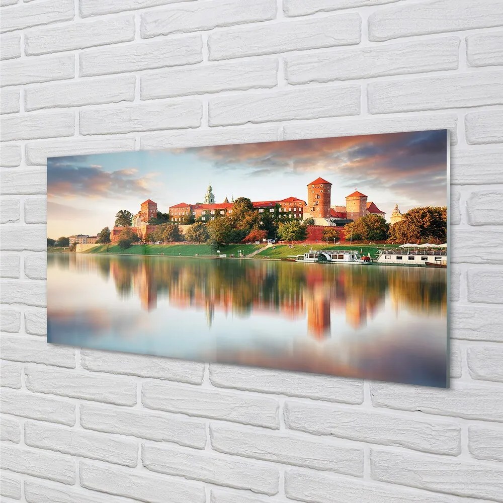 Sklenený obraz Krakow hrad rieka 125x50 cm