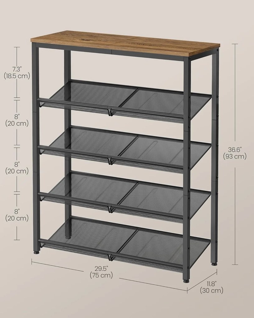 Botník Vasagle Lorado 93 cm medovo hnedý/čierny