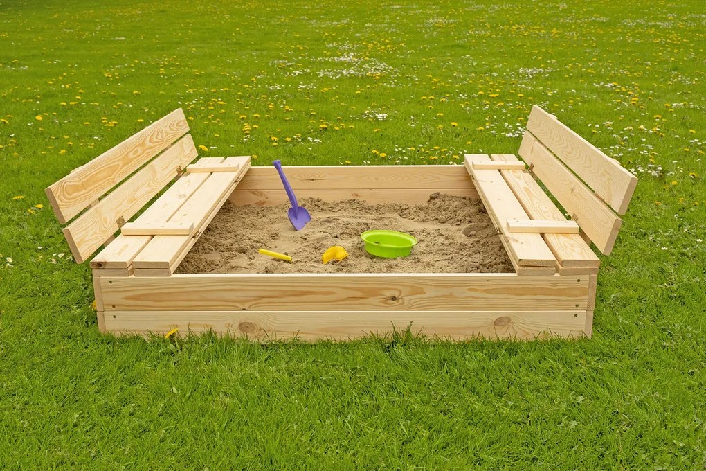 Ourbaby® borovicové prírodný s lavičkami 120x120x20 cm