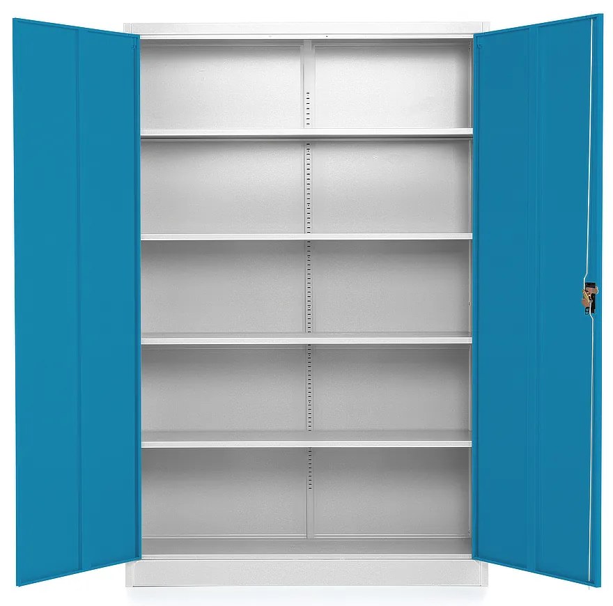 Univerzálna kovová skriňa 120 x 40 x 185 cm, cylindrický zámok, modrá - ral 5012