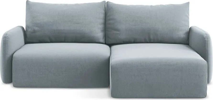 Modrá zamatová rozkladacia/s úložným priestorom rohová pohovka (pravý roh/s leňoškou) Kalena – Makamii