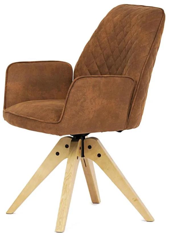 Autronic -  Židle jídelní HC-539 BR3 hnědá vintage látka, dubové nohy, otočný mechanismus