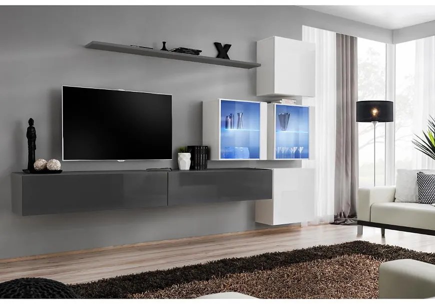 Obývacia stena Switch XIX Sklo +LED  Grafit/Biely