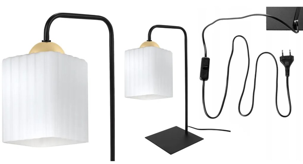 Stolná lampa Riffle Square, 1x biele sklenené tienidlo, b/g