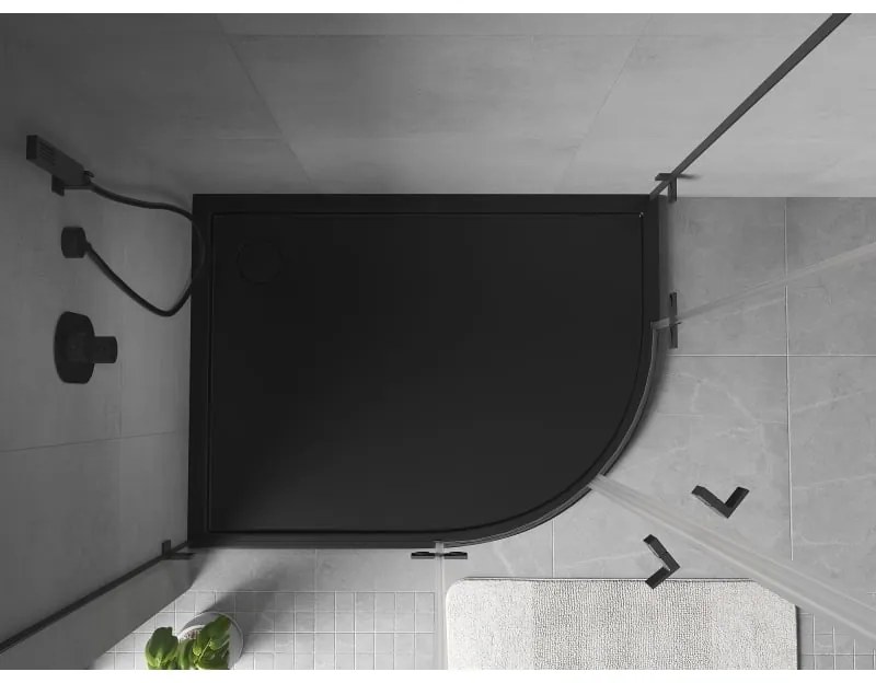 Mexen Flow, asymetrická štvrťkruhová sprchová vanička slim, ľavá 100 x 80 cm, čierna matná, 46Q708010L