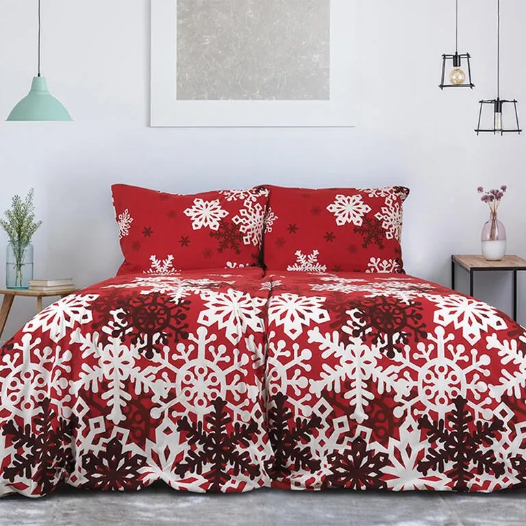 Flanelové posteľné obliečky ČERVENÁ ZIMNÁ ROZPRÁVKA