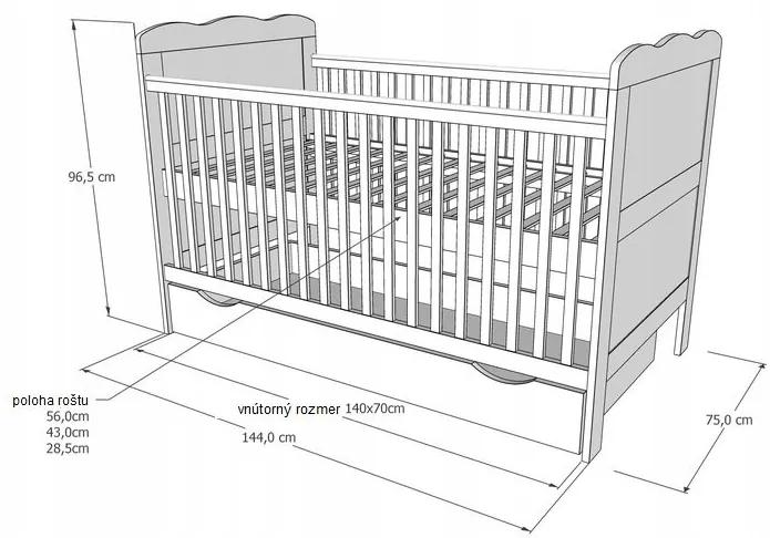 Raj posteli Detská postieľka  IZA  3v1 PW 140x70 cm
