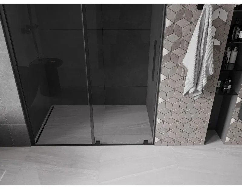 Mexen Velar, posuvné sprchové dvere do otvoru 160 cm, 8mm šedé sklo, čierna matná, 871-160-000-41-70