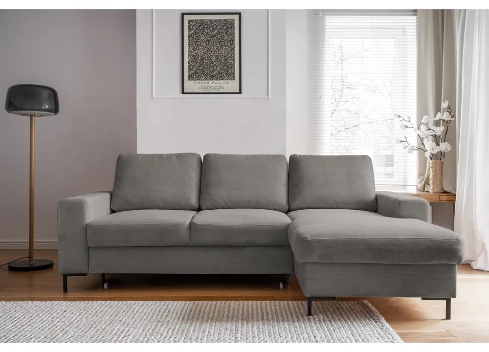 Sivá menčestrová rozkladacia rohová pohovka (pravý roh) Lofty Lilly – Miuform