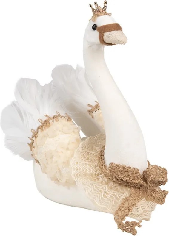Decorative Figurine Swan 28x14x28 Cm White Textile On Plastic - 28*14*28 cm